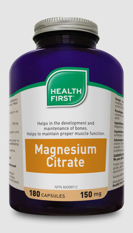 Magnesium Citrate - 180caps - Health First - Health & Body Nutrition