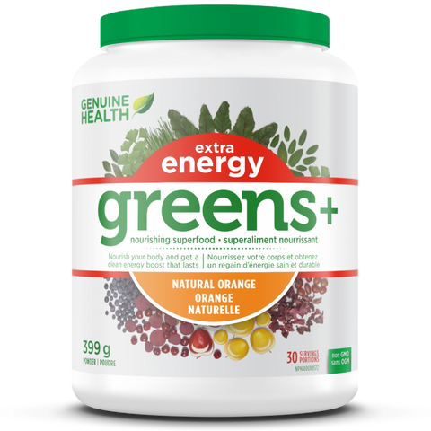 Greens+ Extra Energy - Natural Orange Flavour - 399g - Genuine Health - Health & Body Nutrition