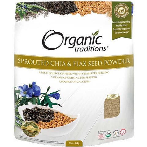 Sprouted Chia & Flax Seed Powder - 454g - Organic Traditions - Health & Body Nutrition