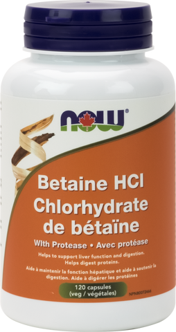 Betaine HCL with Protease - 120caps - Now - Health & Body Nutrition