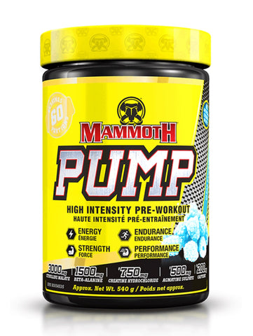 Mammoth Pump Pre-Workout - Blue Raspberry 540g - Mammoth Mass - Health & Body Nutrition