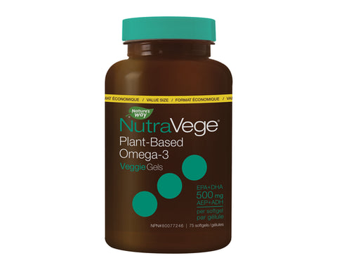 NutraVege Omega-3 Plant Liquid Gels 500 mg EPA + DHA 75 Softgels - Health & Body Nutrition