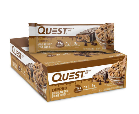 Quest Protein Bars Dipped Chocolate Chip Cookie Dough - Box of 12 Bars - Health & Body Nutrition 