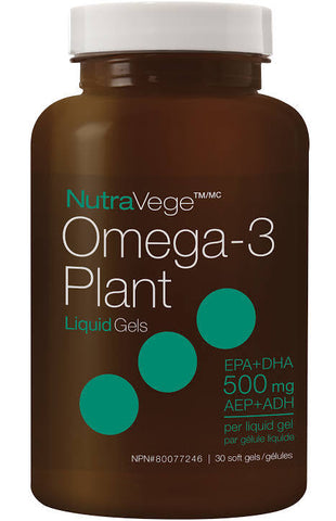 NutraVege Omega-3 Plant Liquid Gels 500 mg EPA + DHA 30 Softgels - Health & Body Nutrition 