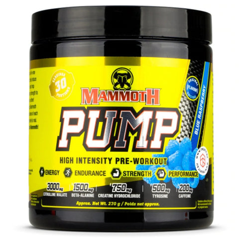 Mammoth Pump Pre-Workout - Blue Raspberry 30 serving- Mammoth Mass - Health & Body Nutrition 