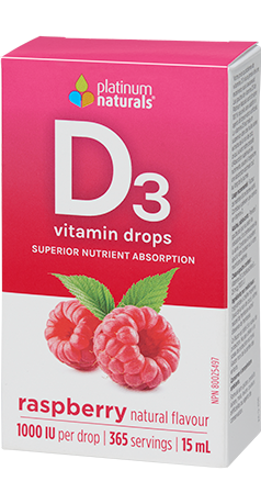 D3 Vitamin Drops - 1000IU - 365 Servings - Raspberry - Platinum Naturals - Health & Body Nutrition 