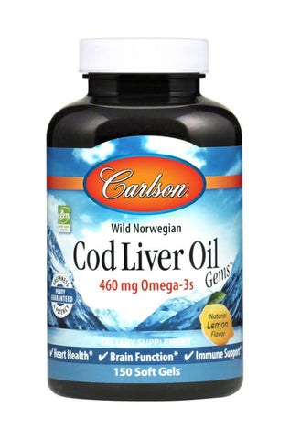 Norwegian Cod Liver Oil - Lightly Lemon Flavoured - 150gels - Carlson - Health & Body Nutrition 