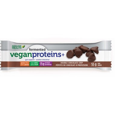 Fermented Vegan Proteins+ Bars - Double Chocolate Chip - Genuine Health - Health & Body Nutrition 