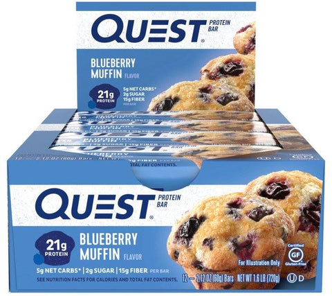 Quest Protein Bars Blueberry Muffin - Box of 12 Bars - Health & Body Nutrition 