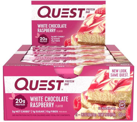 Quest Protein Bars White Chocolate Raspberry - Box of 12 Bars - Health & Body Nutrition 