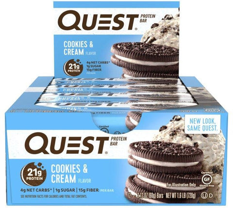 Quest Protein Bars Cookies & Cream - Box of 12 Bars - Health & Body Nutrition 