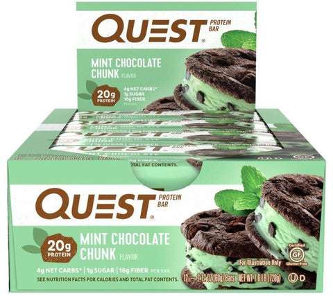 Quest Protein Bars Mint Chocolate Chunk - Box of 12 Bars - Health & Body Nutrition 