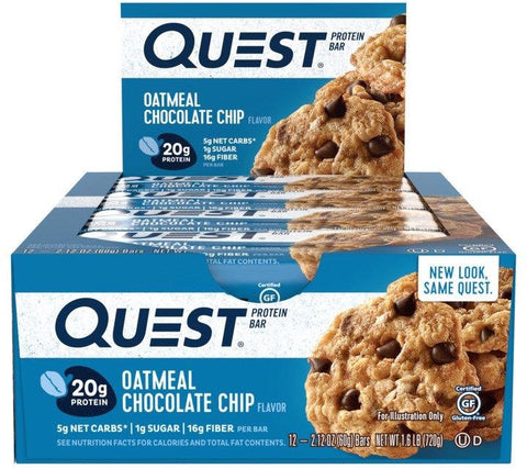 Quest Protein Bars Oatmeal Chocolate Chip - Box of 12 Bars - Health & Body Nutrition 